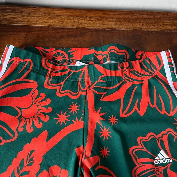 Adidas x Farm Rio Biker Bike Shorts Women's Size LARGE L Tropical Green Orange - Picture 4 of 9